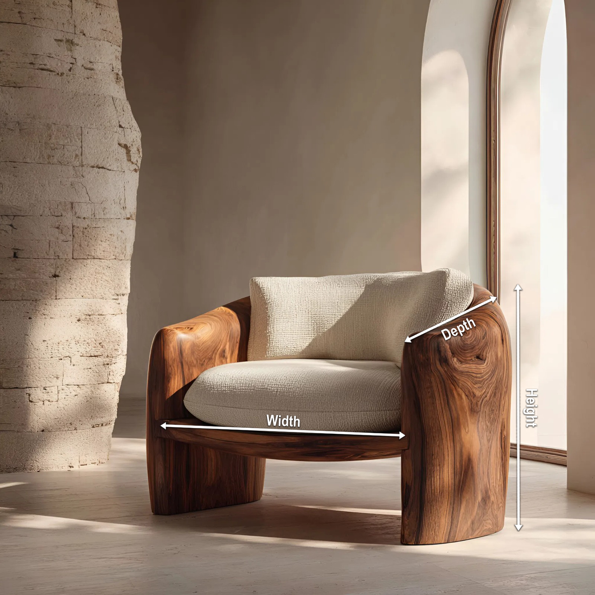 Modern Organic Wood Lounge Chair with Sculpted Frame and Cushions - view 8