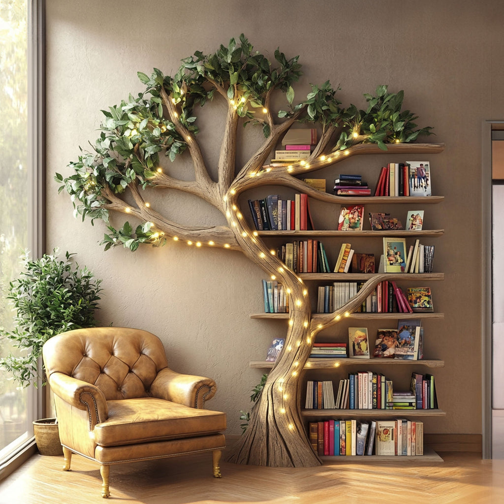 Natural Tree Branch Floating Bookshelf for Living Room Wall