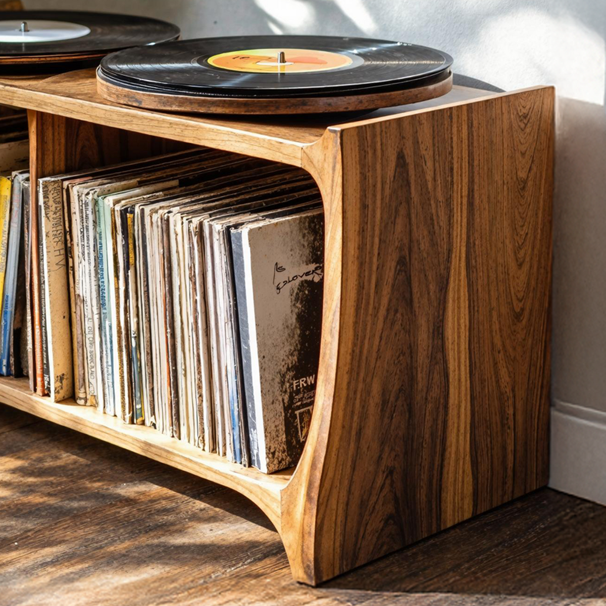 Mid-Century Low Record Player Stand in Natural Wood - view 4