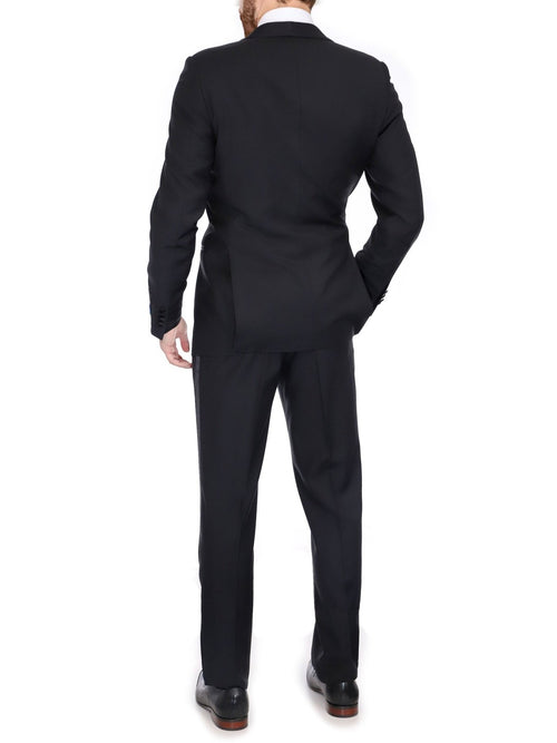 Men's Black Wool Trim Fit Notch Lapel 1-Button Tuxedo