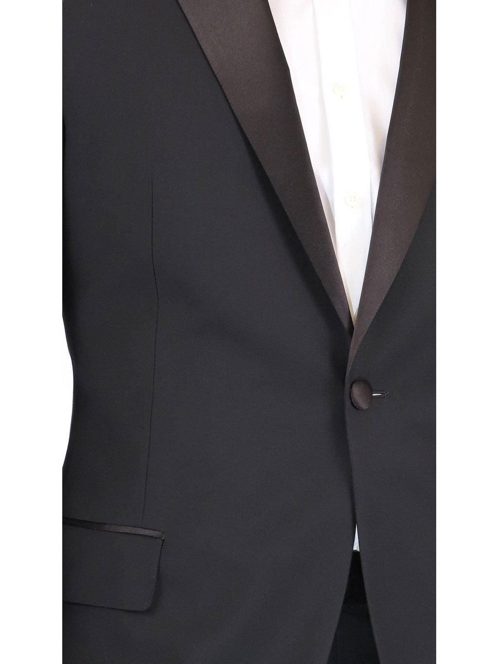 Men's Black Wool Trim Fit Notch Lapel 1-Button Tuxedo