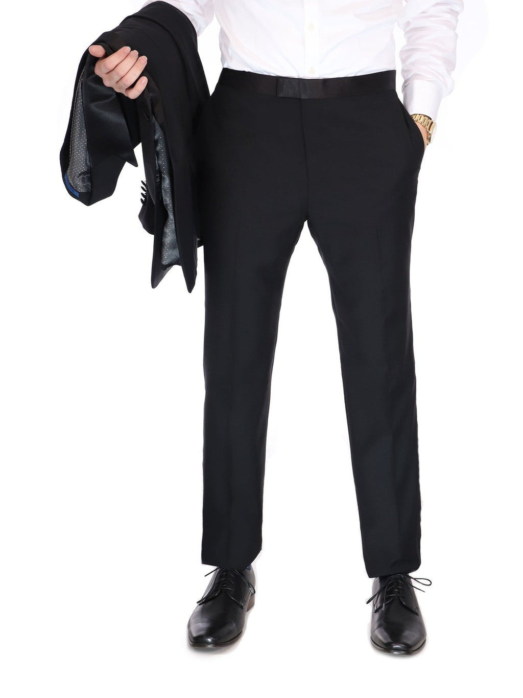 Men's Black Wool Trim Fit Notch Lapel 1-Button Tuxedo