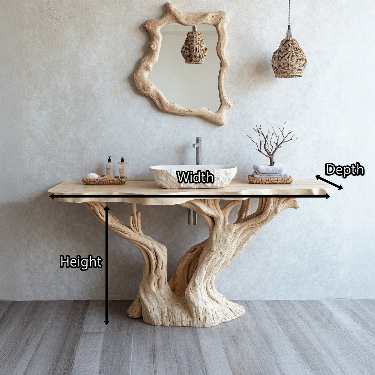 Reclaimed Wood Live Edge Bathroom Vanity Top, Natural Finish - view 5