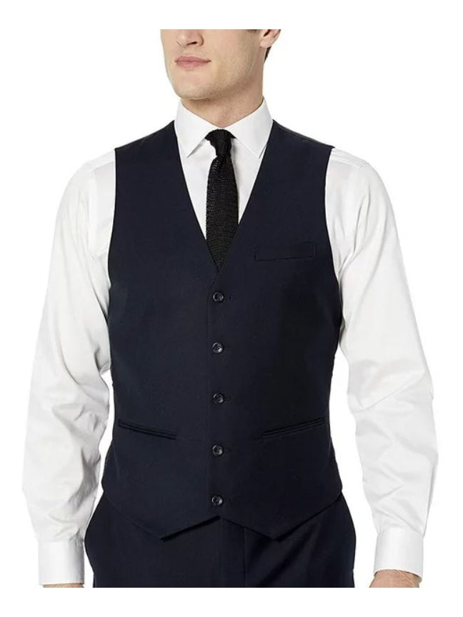 Men's Solid Navy Blue Classic Fit 3-Piece Suit