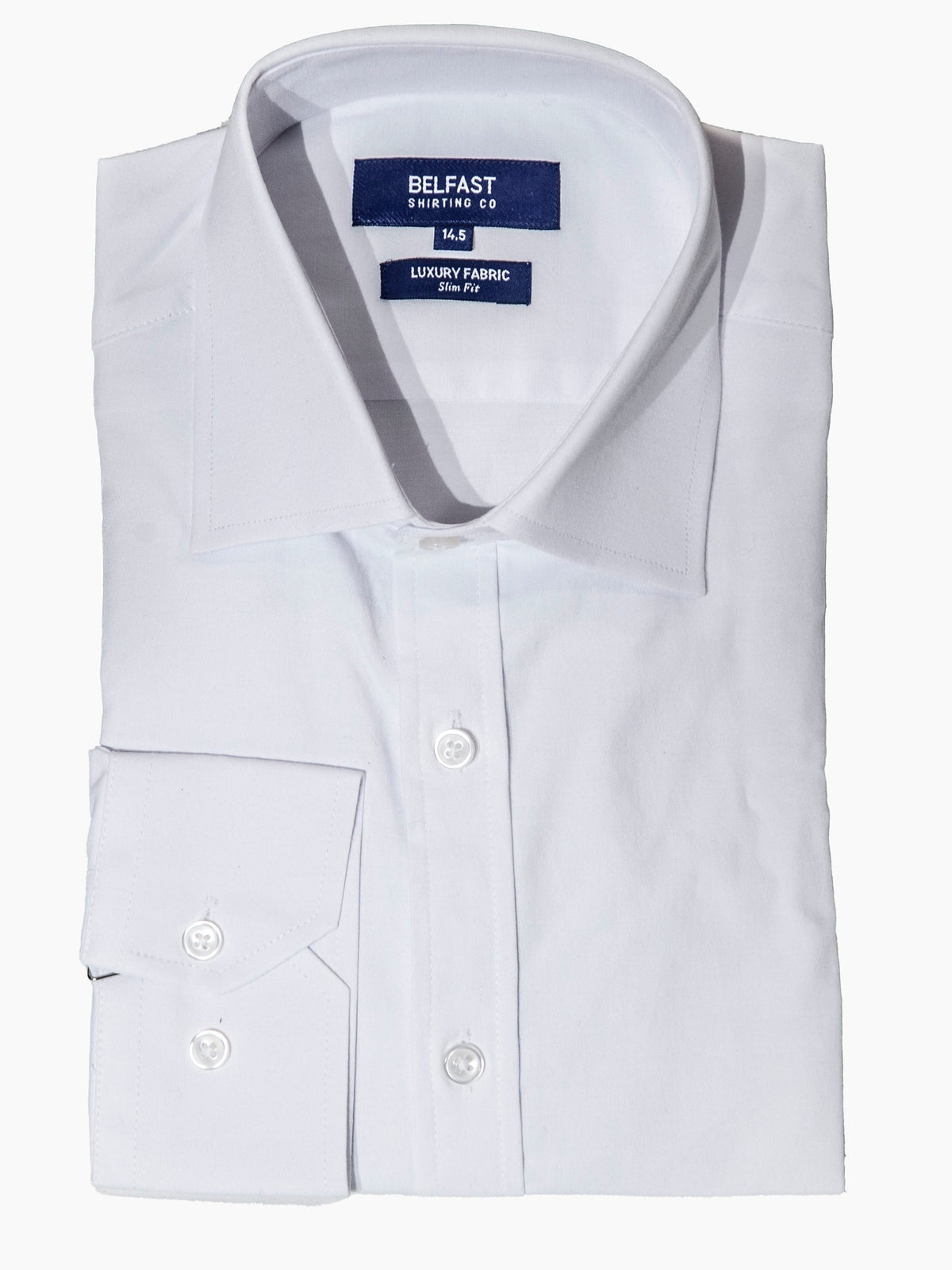 Men's White Spread Collar Slim Fit Dress Shirt