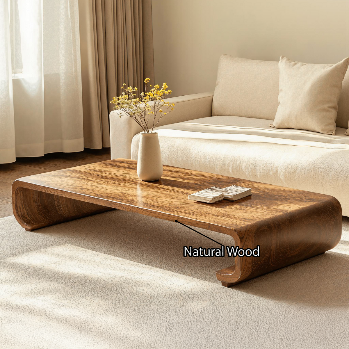 Minimalist Natural Wood Coffee Table with Low Profile Legs - view 5