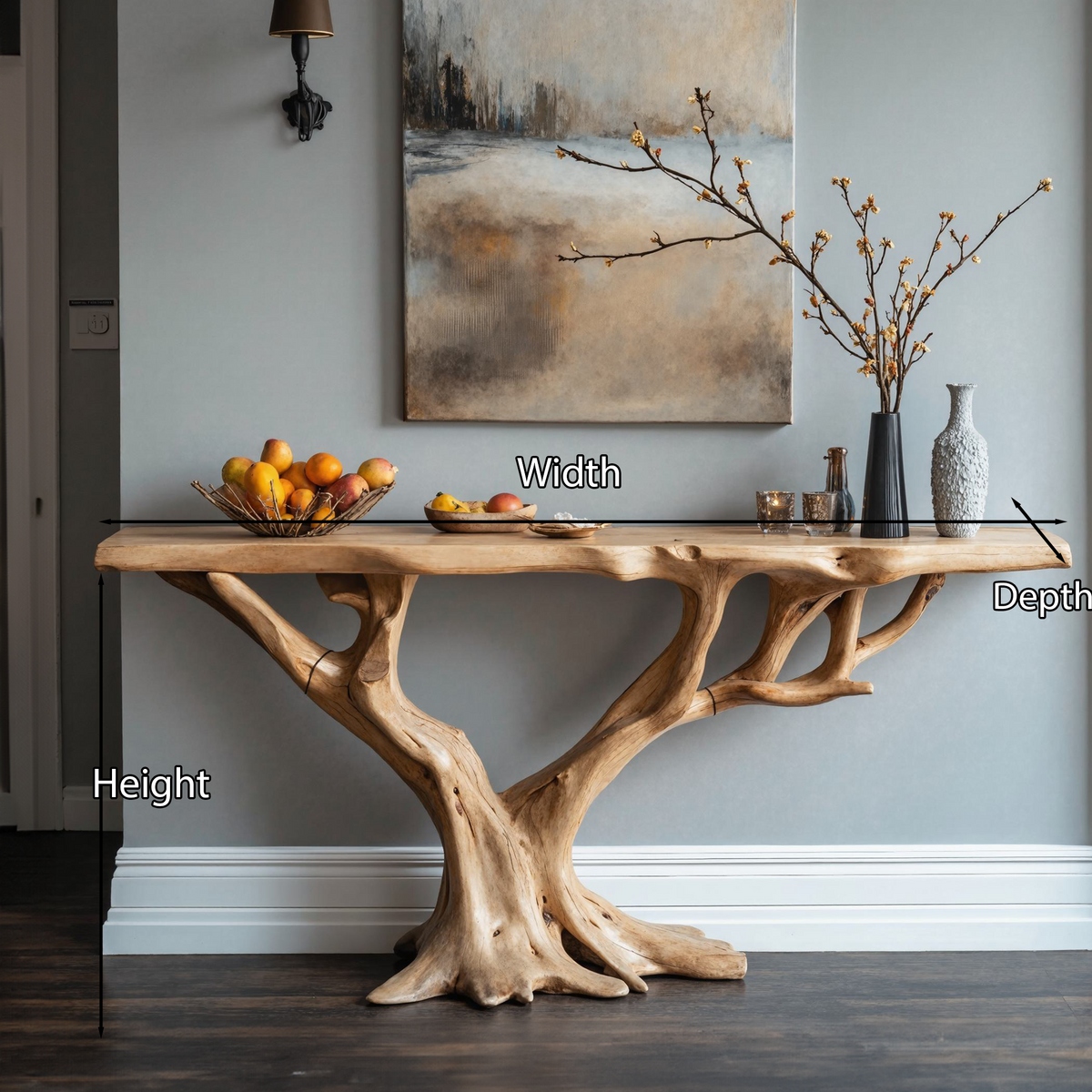 Handcrafted Live Edge Wood Console Table in Warm Brown - view 5